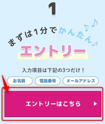夏のカップル応援キャンペーンのページに移動し、ページ内にあるエントリーボタンをクリック